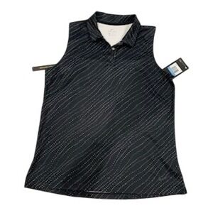 Nike Dri-FIT Women Sleeveless Golf Polo Shirt Black White Dot AJ5339-010 M
